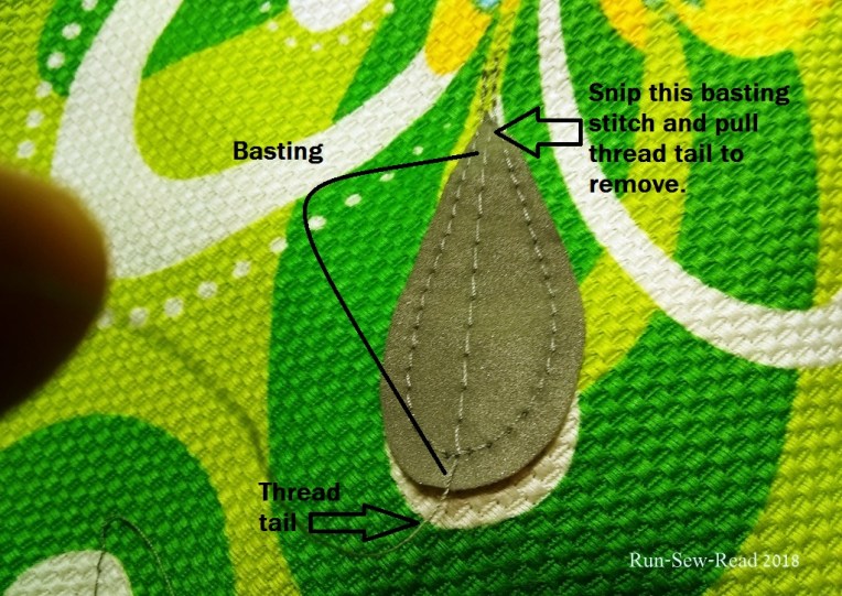 Stitching on leafs a-w with text