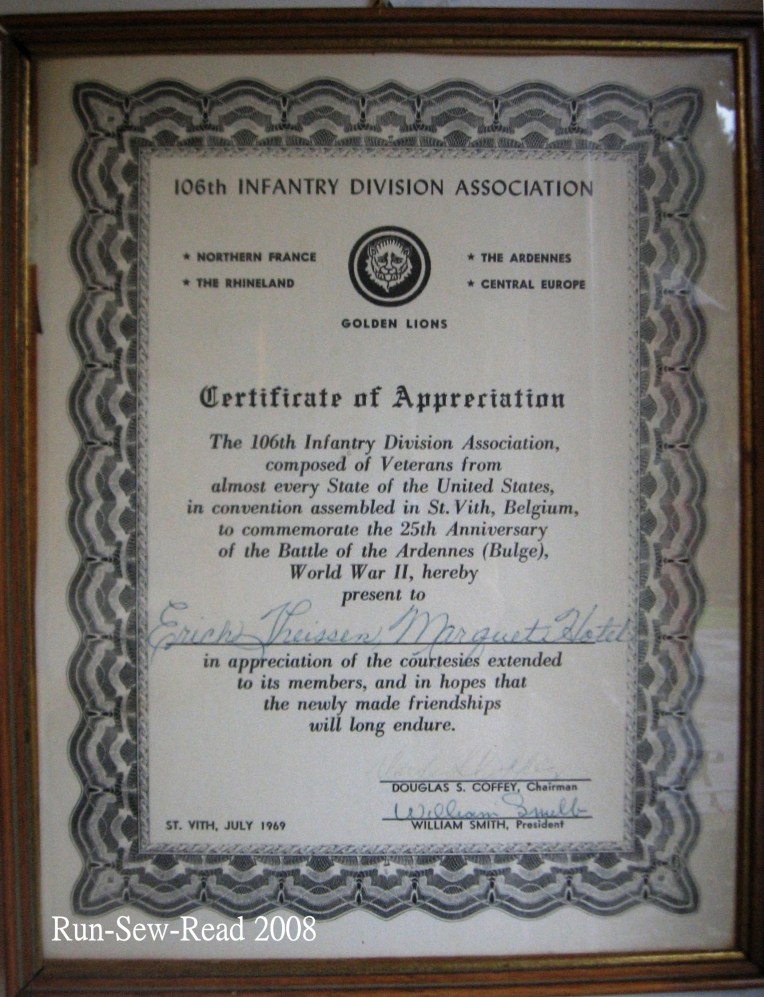 Certificate for St Vith Inn Owners